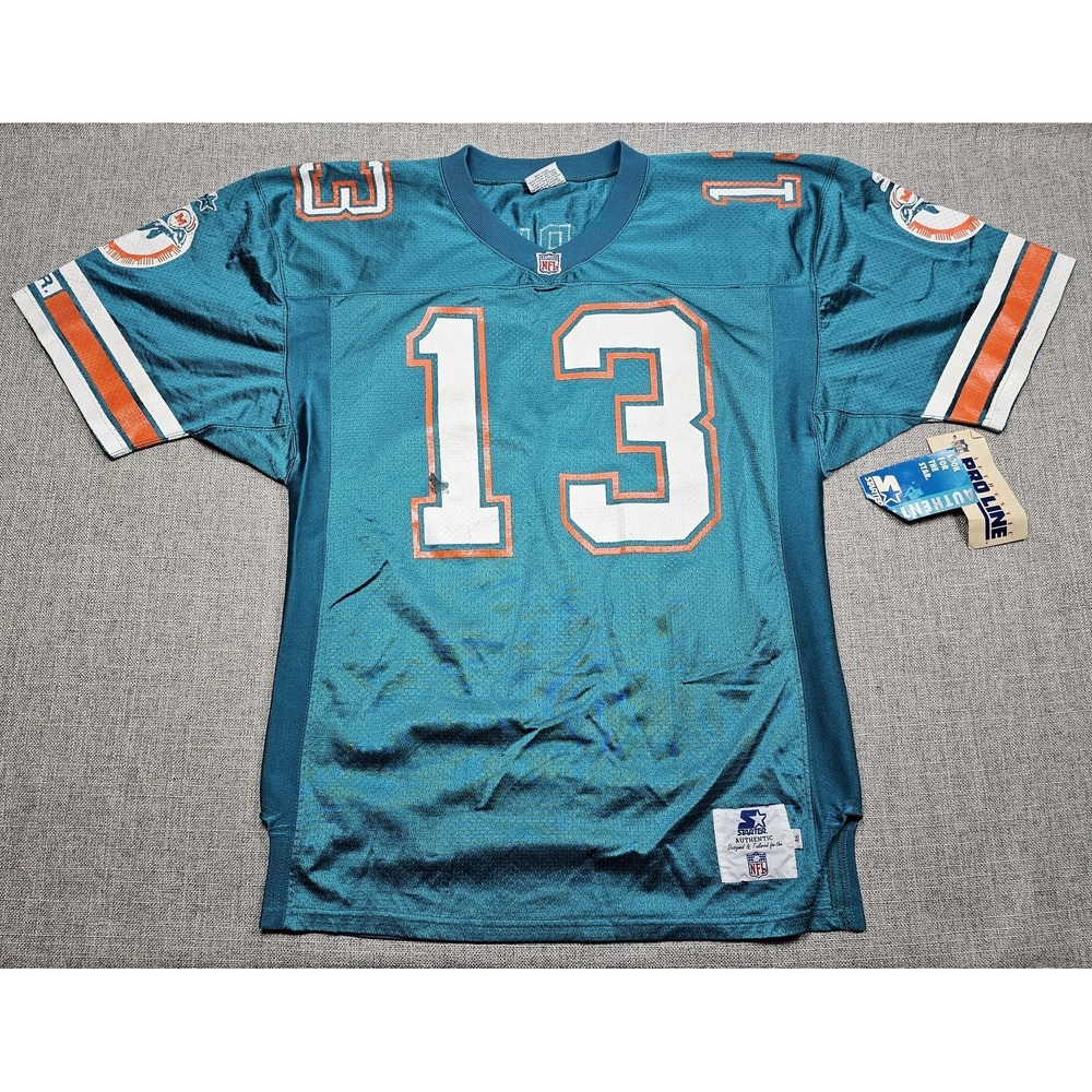 Vintage Miami Dolphins Jersey Mens 46 Aqua Blue NFL Football Marino 13 Starter